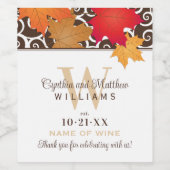 Elegant Fall Leaves Wedding Monogram Wijn Etiket (Enkel label)