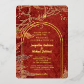 Elegant Fall leves Red Gold Foil Moderne Arch Folie Uitnodiging (Voorkant)