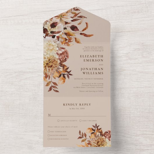Elegant Fall Wedding All In One Uitnodiging (Binnen)