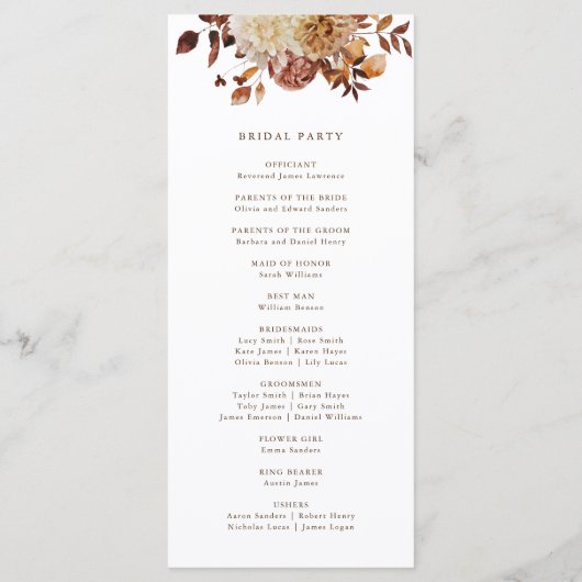 Elegant Fall Wedding Programmakaart (Achterkant)