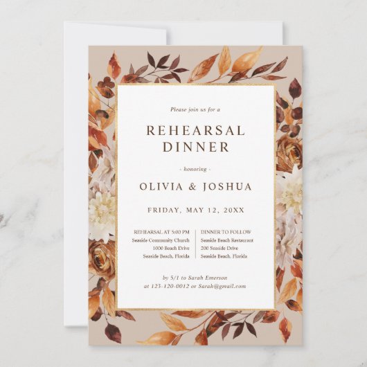 Elegant Fall Wedding Rehearsal Dinner Kaart (Voorkant)