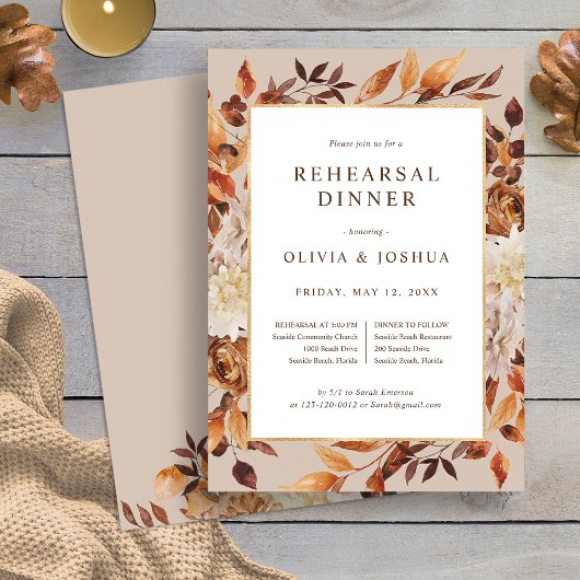 Elegant Fall Wedding Rehearsal Dinner Kaart