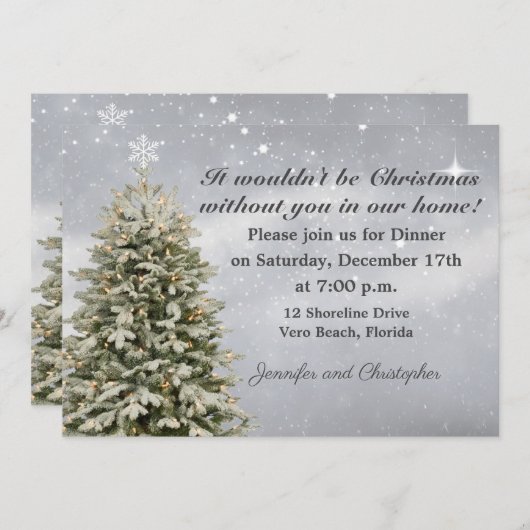 Elegant Falling Snow-kerstdiner Kaart (Voorkant / Achterkant)