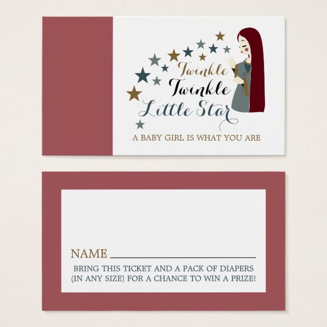 Elegant Falling Stars, Baby shower Raffle Ticket Visitekaartje (Voorkant /achterkant)