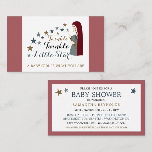 Elegant Falling Stars, Baby shower Ticket Informatiekaartje (Voorkant / Achterkant)
