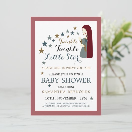 Elegant Falling Stars, Baby shower van meisjes Kaart (Staand voorkant)