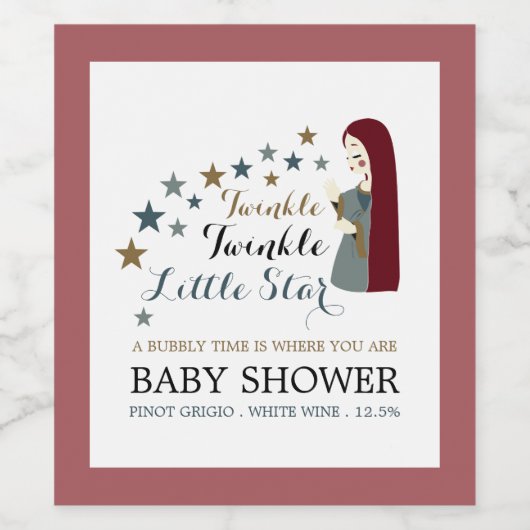 Elegant Falling Stars, Baby shower Wijn Etiket (Enkel label)