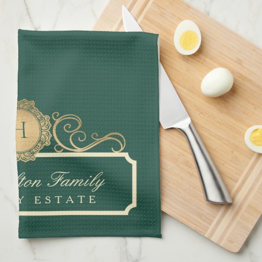 Elegant Familie Huis Monogram Erfgoed Groen Theedoek (Quarter Fold)