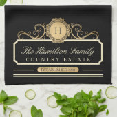 Elegant Familie Huis Monogram Goud Zwart Keuken Theedoek (Gevouwen)