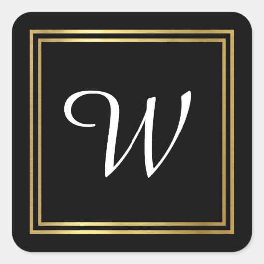 Elegant familie initiaal monogram zwart vierkante sticker (Voorkant)