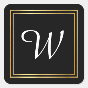 Elegant familie initiaal monogram zwart vierkante sticker