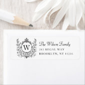 Elegant familie Monogram Crest Fancy retouradres Etiket (Insitu)