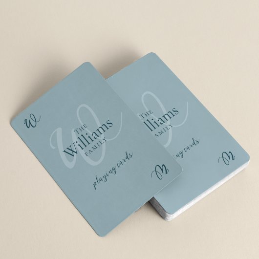 Elegant familie monogram stofblauw pokerkaarten