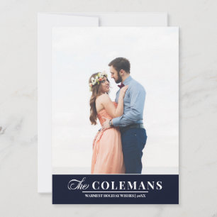 Elegant familienaam Blue Verticale feestfoto Feestdagenkaart