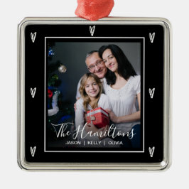 Elegant Familienaam Foto Kerstmis Metalen Ornament