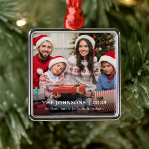 Elegant Familienaam Foto Kerstmis Metalen Ornament