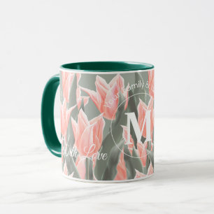 Elegant familienaam Monogram Peach Tulips Painting Mok