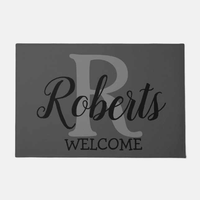 Elegant Familienaam Monogramed Deurmat (Voorkant)