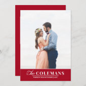 Elegant familienaam Red | Verticale feestfoto Feestdagenkaart (Voorkant / Achterkant)