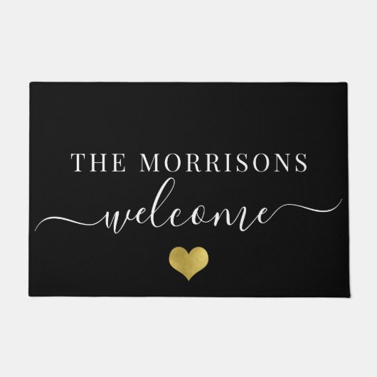 Elegant familienaam script Welkom Gold Heart Deurmat (Voorkant)