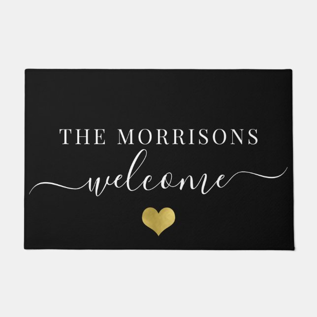 Elegant familienaam script Welkom Gold Heart Deurmat (Voorkant)