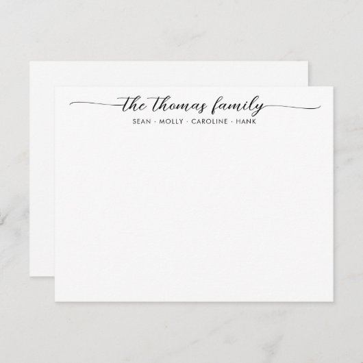 Elegant familienaam zwarte-scriptlettertype kallig notitiekaartje (Voorkant / Achterkant)