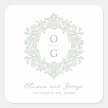 Elegant familiestuk groene trouw monogram