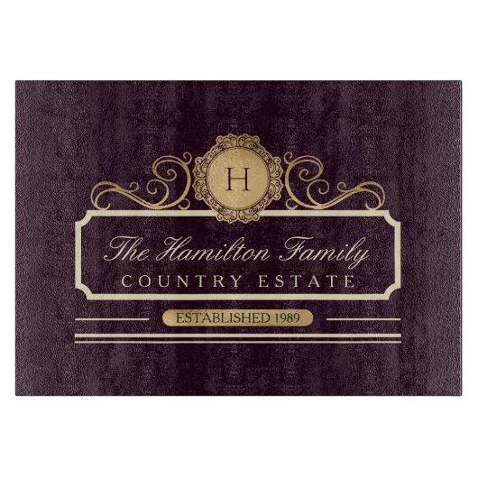 Elegant Family Home Monogram Burgundy Plum Wine Snijplank (Voorkant)