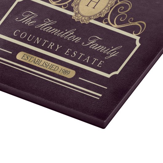 Elegant Family Home Monogram Burgundy Plum Wine Snijplank (Hoek)