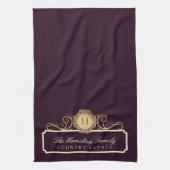 Elegant Family Home Monogram Burgundy Plum Wine Theedoek (Verticaal)