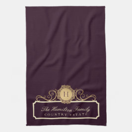 Elegant Family Home Monogram Burgundy Plum Wine Theedoek