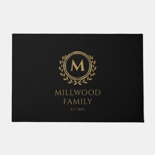 Elegant Family Monogram Name Gold Black Deurmat (Voorkant)