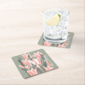 Elegant Family Name Monogram Peach Tulips Painting Kartonnen Onderzetters (Insitu)