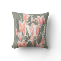 Elegant Family Name Monogram Peach Tulips Painting