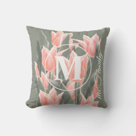 Elegant Family Name Monogram Peach Tulips Painting Kussen