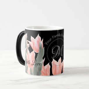 Elegant Family Name Monogram Peach Tulips Painting Magische Mok