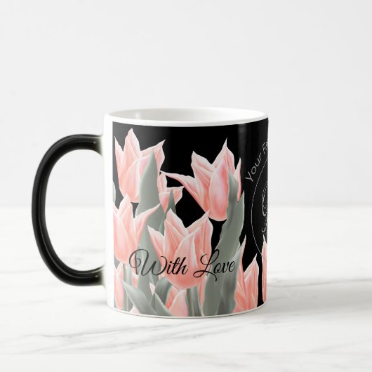 Elegant Family Name Monogram Peach Tulips Painting Magische Mok (Links)
