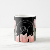 Elegant Family Name Monogram Peach Tulips Painting Magische Mok (Center)