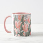 Elegant Family Name Monogram Peach Tulips Painting Mok (Links)