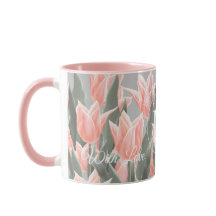 Elegant Family Name Monogram Peach Tulips Painting