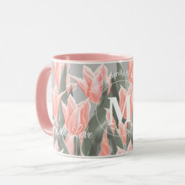 Elegant Family Name Monogram Peach Tulips Painting Mok