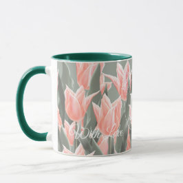 Elegant Family Name Monogram Peach Tulips Painting Mok