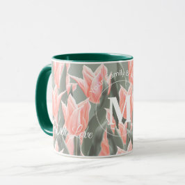 Elegant Family Name Monogram Peach Tulips Painting Mok