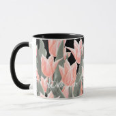 Elegant Family Name Monogram Peach Tulips Painting Mok (Links)