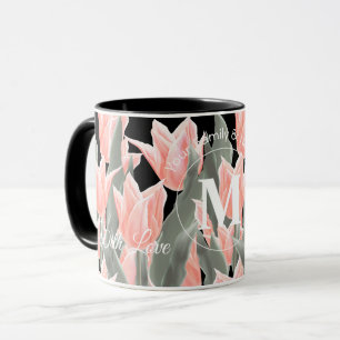 Elegant Family Name Monogram Peach Tulips Painting Mok