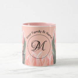 Elegant Family Name Monogram Peach Tulips Painting Mok
