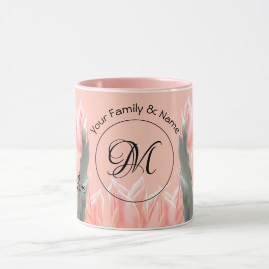 Elegant Family Name Monogram Peach Tulips Painting Mok (Midden)