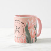 Elegant Family Name Monogram Peach Tulips Painting Mok (Voorkant rechts)