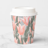 Elegant Family Name Monogram Peach Tulips Painting Papieren Bekers (Voorkant)