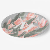 Elegant Family Name Monogram Peach Tulips Painting Papieren Bordje (Gekanteld)